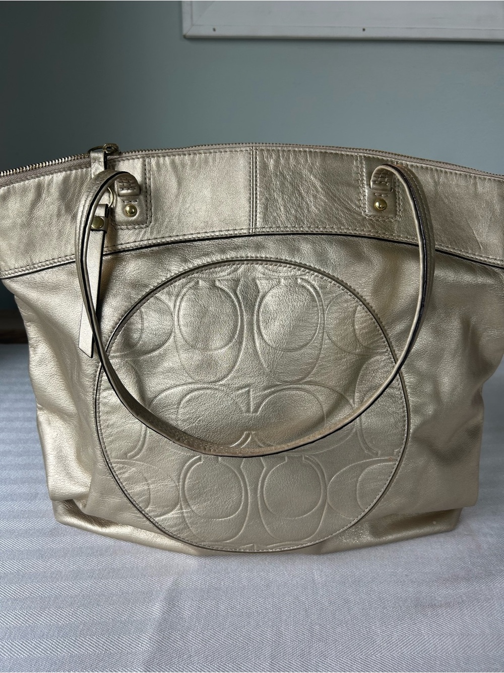 Coach Metallic Gold Signature Tote Bag